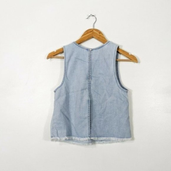 AERIE Light Blue Chambray Raw Hem Flyaway Tank Top Small - Picture 5 of 8
